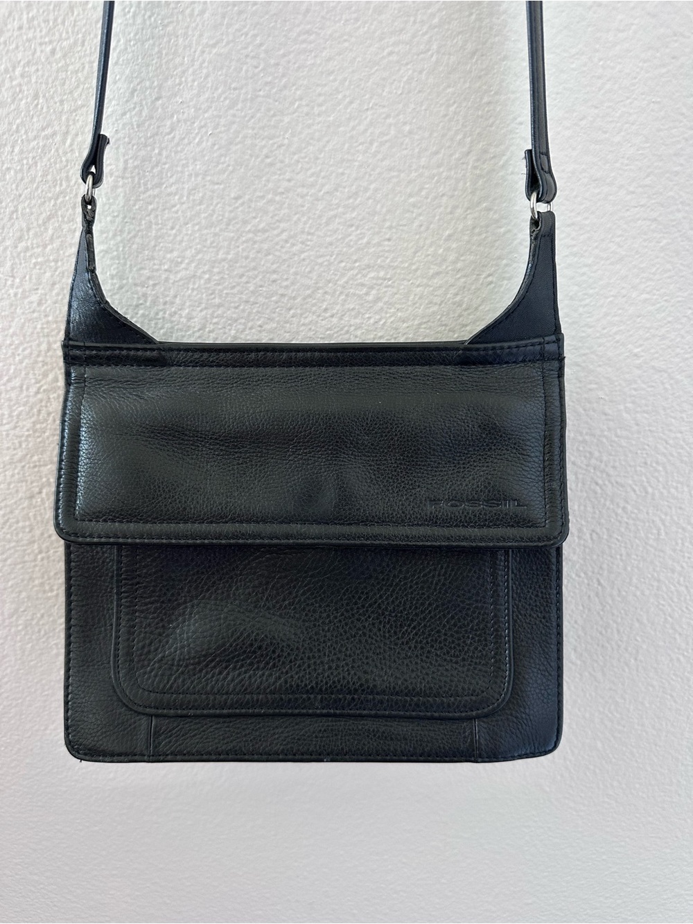 Vintage Fossil Black Pebbled Leather Shoulder Bag